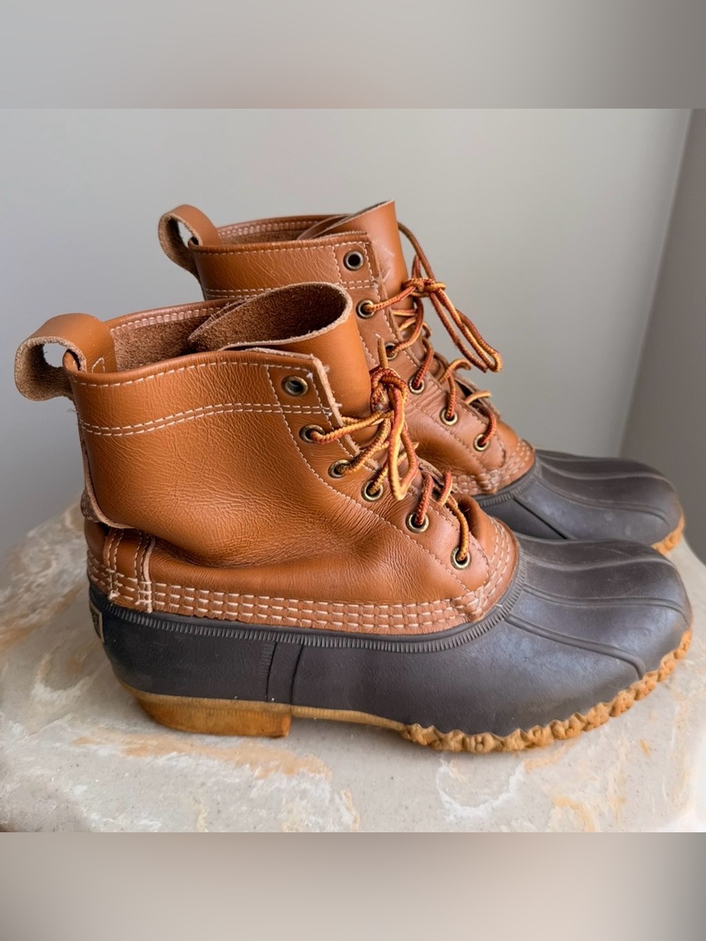 Vintage L.L. Bean Boots Women's 10 Men’s 8 Two-Tone Brown Lace-Up Duck Boots